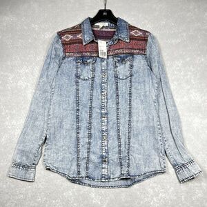 Forever 21 Life in progress Denim Top Women’s S Tribal Long Sleeve Button Shirt